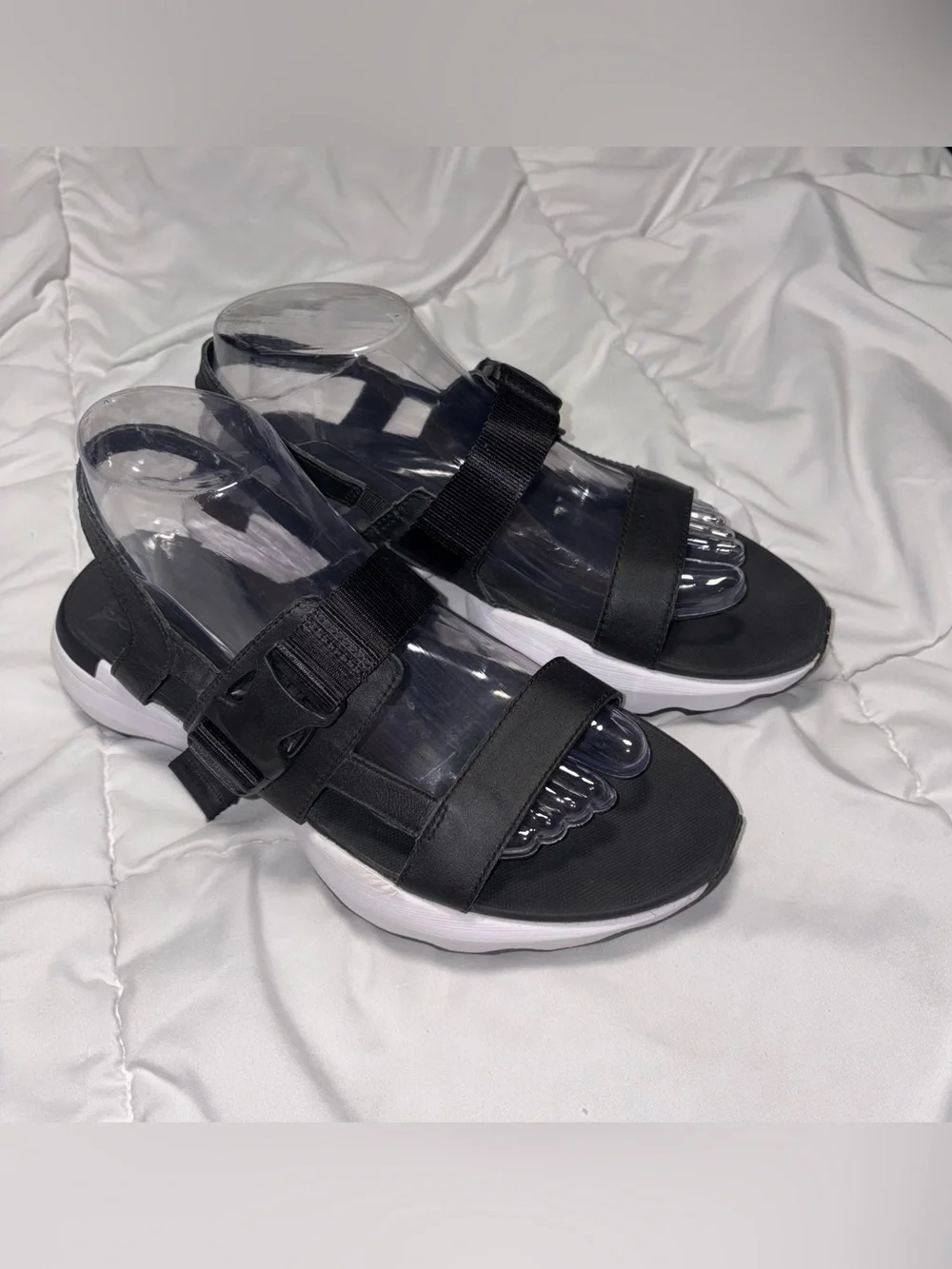SOREL Kinetic Impact Sling Buckle Platform Sandals Size 9 Black White
